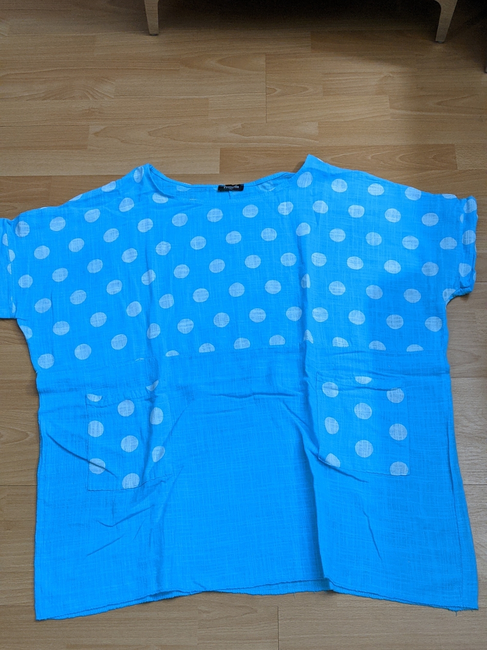 Blue Polka Dot 100% Linen Italy Made Women's Top